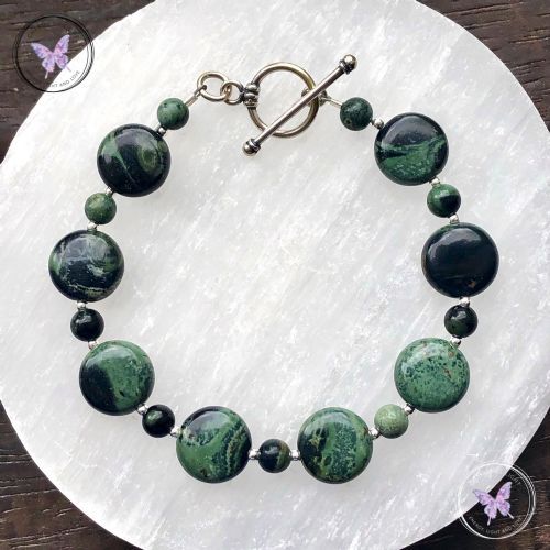 Kambaba Jasper Coin Bracelet with Silver Toggle Clasp